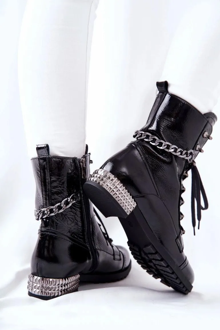 Skórzane Botki Workery Laura Messi Czarne 2209