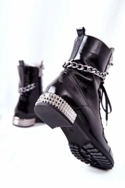 Skórzane Botki Workery Laura Messi Czarne 2209