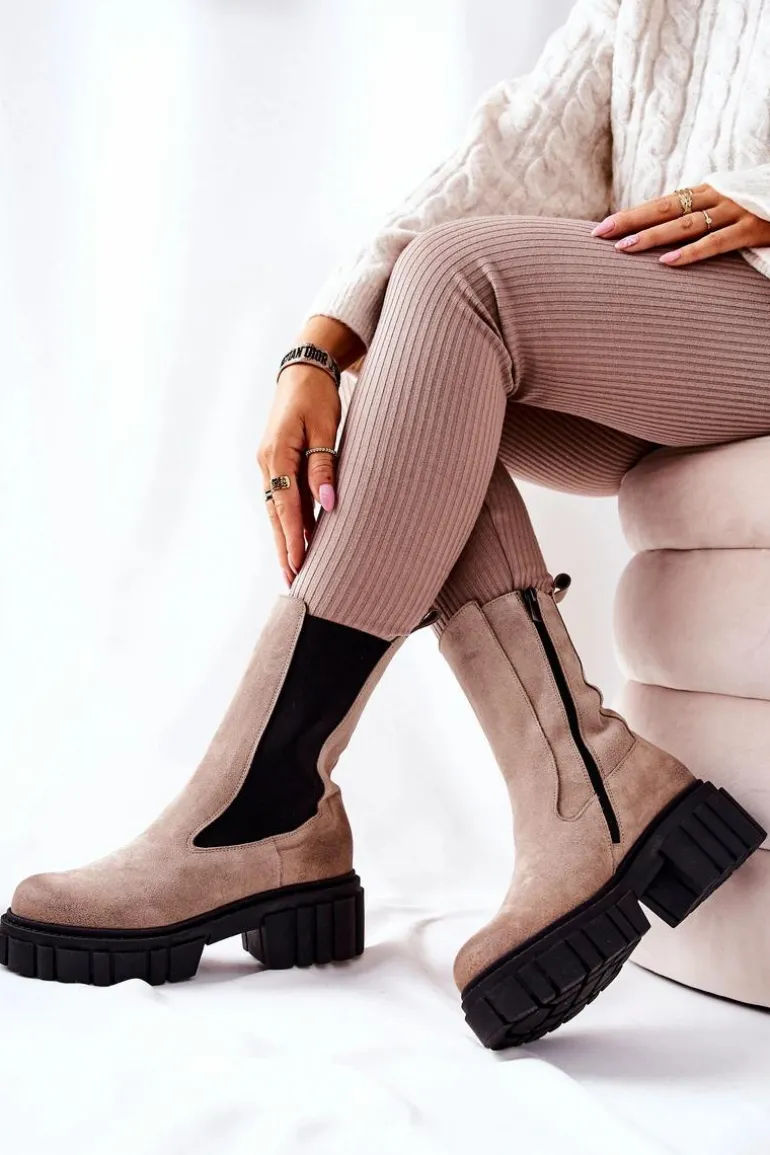 Skórzane Botki Workery Laura Messi Jasnobeżowe 2421