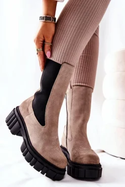 Skórzane Botki Workery Laura Messi Jasnobeżowe 2421