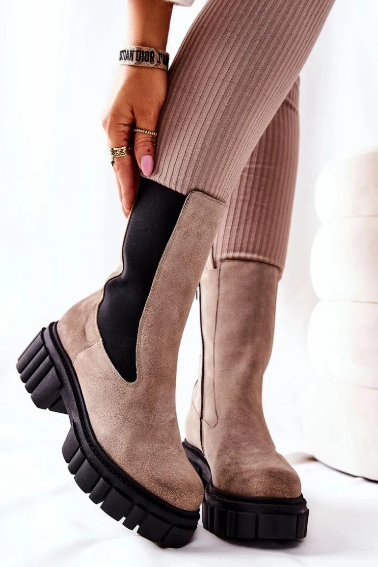 Skórzane Botki Workery Laura Messi Jasnobeżowe 2421