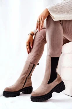 Skórzane Botki Workery Laura Messi Jasnobeżowe 2421