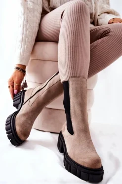 Skórzane Botki Workery Laura Messi Jasnobeżowe 2421