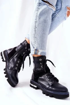 Skórzane Botki Workery Maciejka Czarne 05219-01