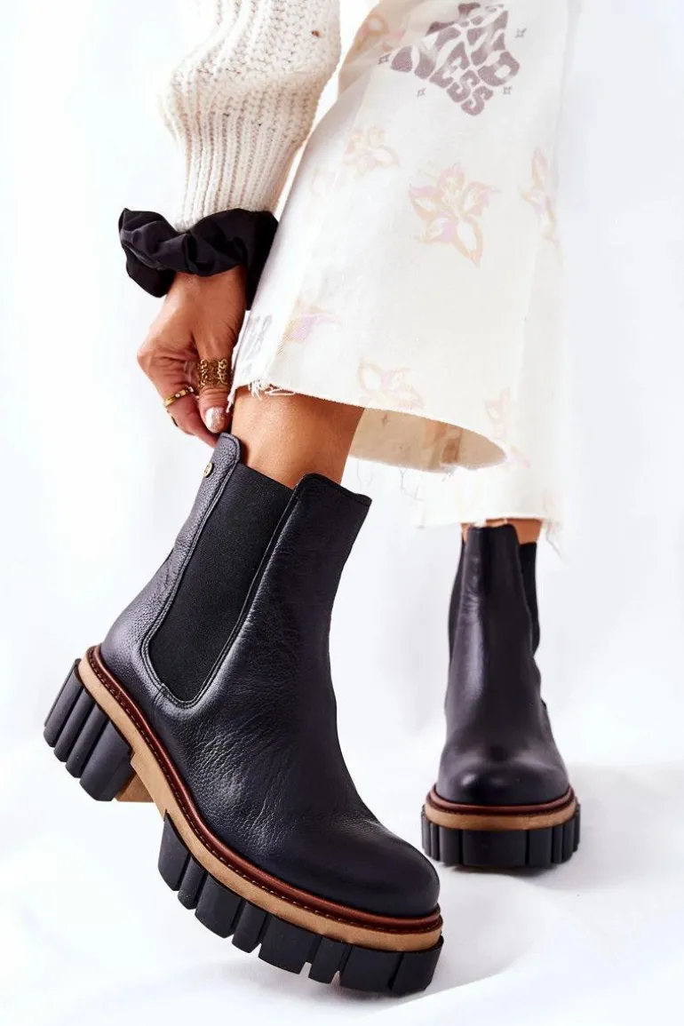 Skórzane Botki Workery Maciejka Czarne 05312-01