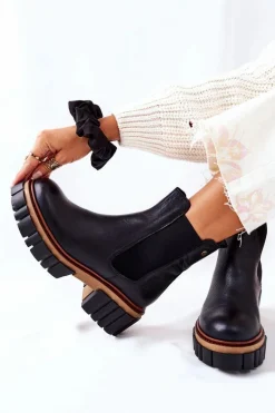 Skórzane Botki Workery Maciejka Czarne 05312-01