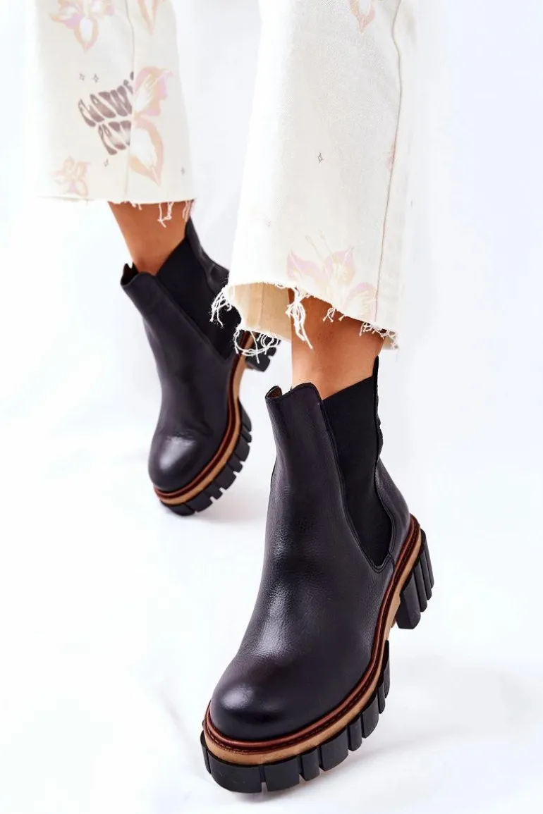 Skórzane Botki Workery Maciejka Czarne 05312-01