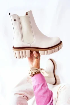 Skórzane Botki Workery Maciejka Beżowe 05312-04