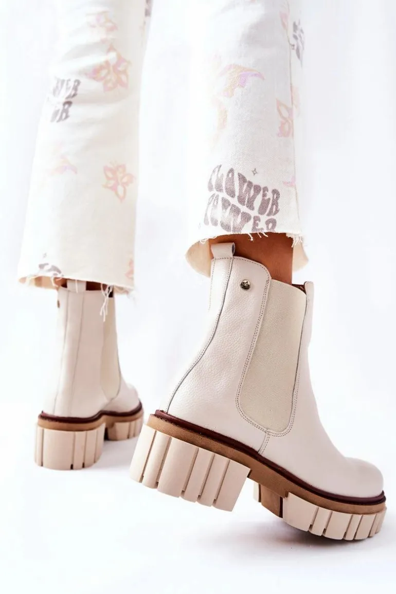 Skórzane Botki Workery Maciejka Beżowe 05312-04