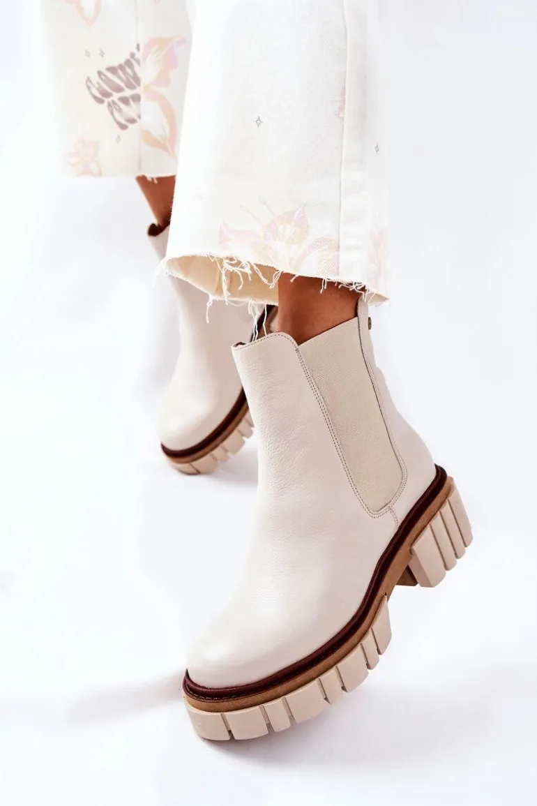 Skórzane Botki Workery Maciejka Beżowe 05312-04