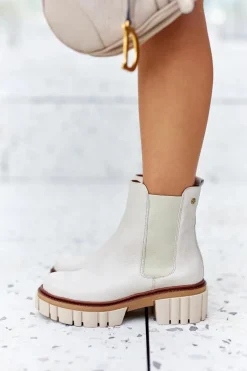 Skórzane Botki Workery Maciejka Beżowe 05312-04