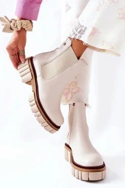 Skórzane Botki Workery Maciejka Beżowe 05312-04