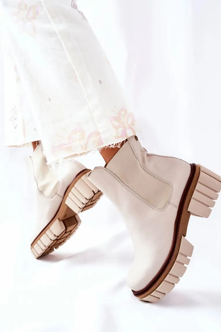 Skórzane Botki Workery Maciejka Beżowe 05312-04