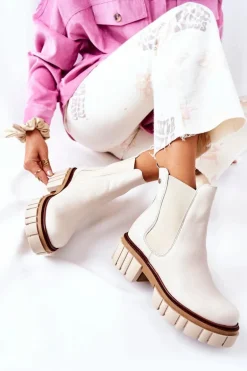 Skórzane Botki Workery Maciejka Beżowe 05312-04