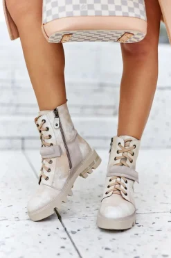 Skórzane Botki Workery Maciejka Beżowe 05219-04