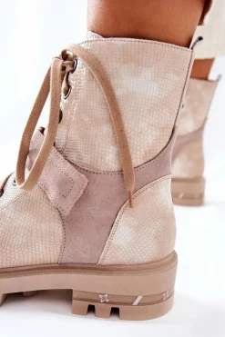 Skórzane Botki Workery Maciejka Beżowe 05219-04