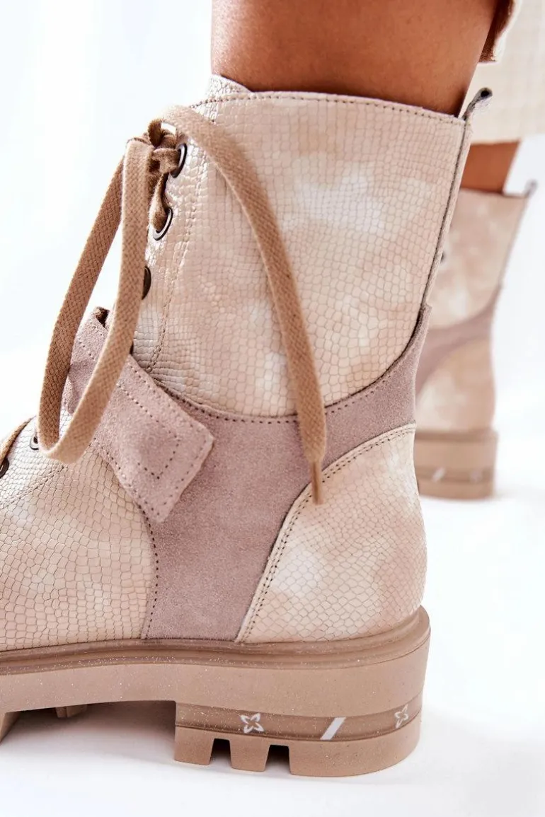 Skórzane Botki Workery Maciejka Beżowe 05219-04