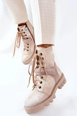 Skórzane Botki Workery Maciejka Beżowe 05219-04