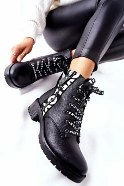 Skórzane Botki Workery Na Suwak Czarne Henri