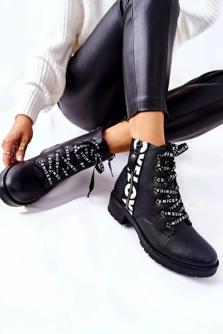 Skórzane Botki Workery Na Suwak Czarne Henri