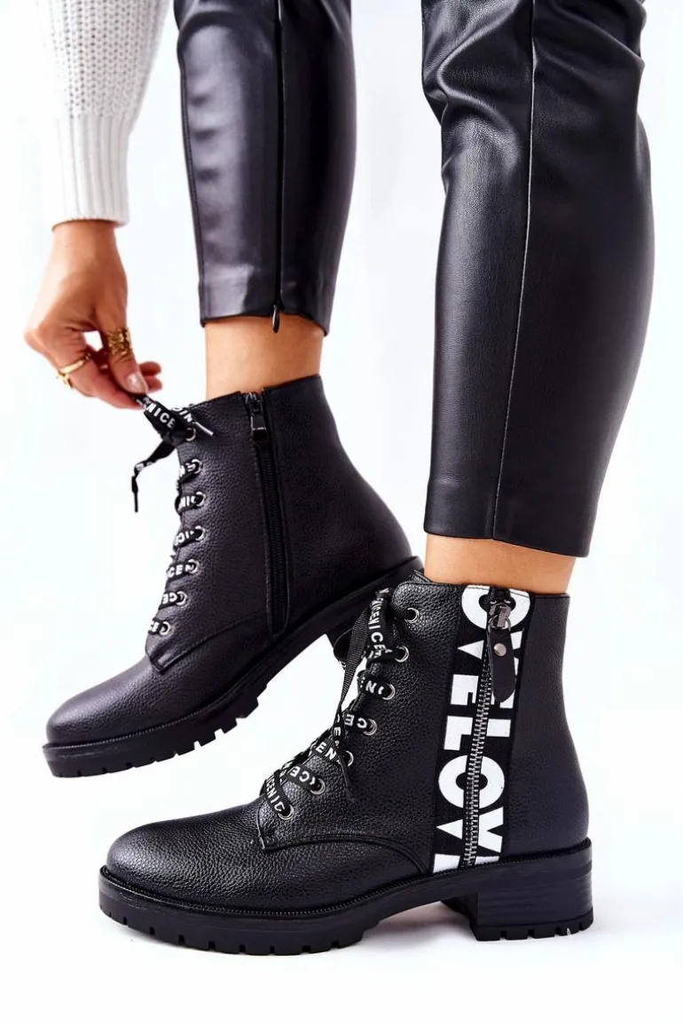 Skórzane Botki Workery Na Suwak Czarne Henri