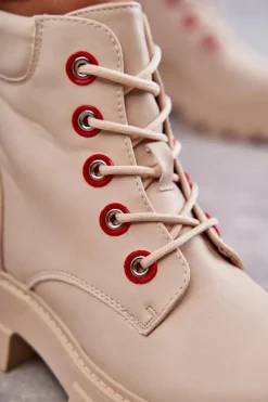 Skórzane Botki Workery Na Suwak Beżowe Messa