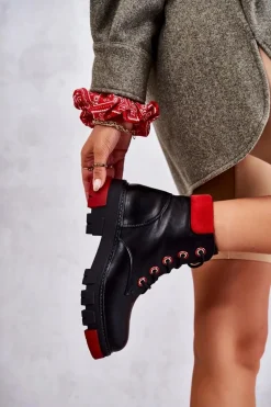 Skórzane Botki Workery Na Suwak Czarne Messa