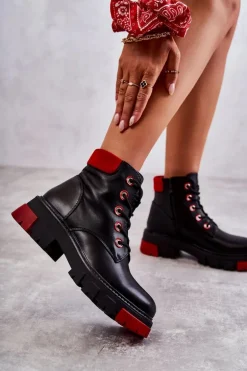 Skórzane Botki Workery Na Suwak Czarne Messa