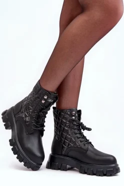 Skórzane Botki Workery Na Płaskim Obcasie GOE MM2N4021 Czarne