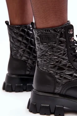 Skórzane Botki Workery Na Płaskim Obcasie GOE MM2N4021 Czarne