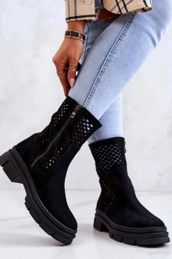 Skórzane Botki Workery Nicole Czarne 2711