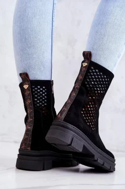 Skórzane Botki Workery Nicole Czarne 2711