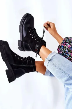 Skórzane Botki Workery Wiązane Czarne Your Way!