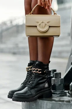 Skórzane Botki Workery Z Ozdobnym Paskiem Czarne Enili