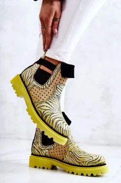 Skórzane Botki Wsuwane Maciejka 05324-07 Żółte