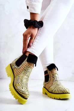 Skórzane Botki Wsuwane Maciejka 05324-07 Żółte