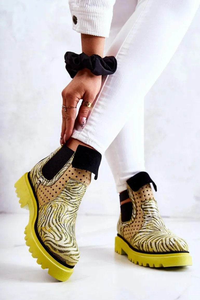 Skórzane Botki Wsuwane Maciejka 05324-07 Żółte