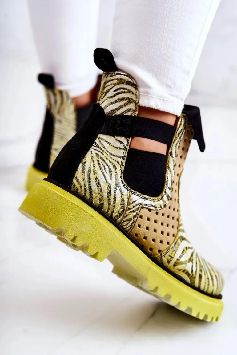 Skórzane Botki Wsuwane Maciejka 05324-07 Żółte