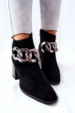 Skórzane Botki Z Łańcuchem Laura Messi Czarne 2345