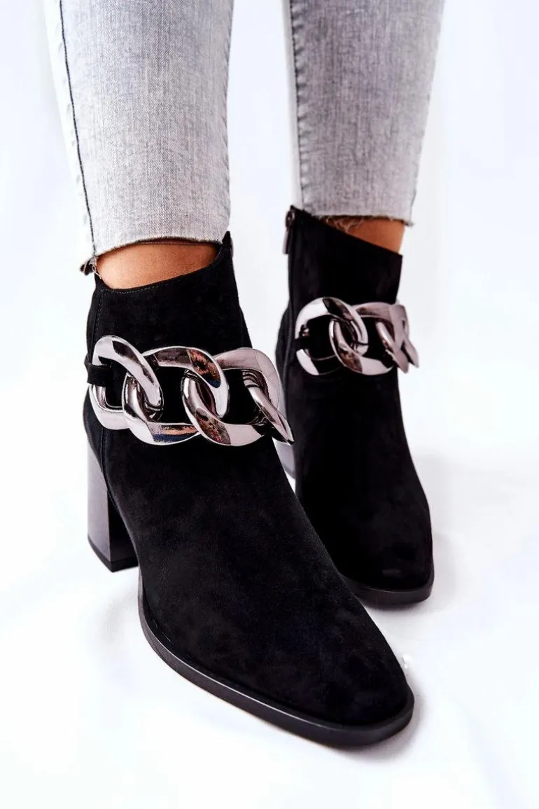 Skórzane Botki Z Łańcuchem Laura Messi Czarne 2345