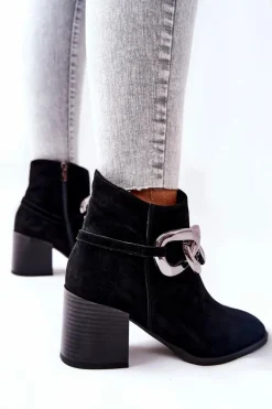 Skórzane Botki Z Łańcuchem Laura Messi Czarne 2345