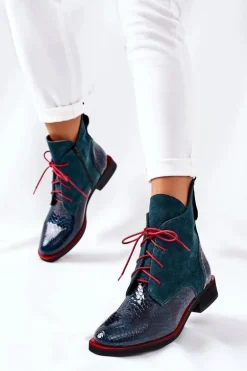 Skórzane Botki Z Krokodylim Wzorem Zielone Cheyenne