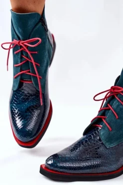 Skórzane Botki Z Krokodylim Wzorem Zielone Cheyenne