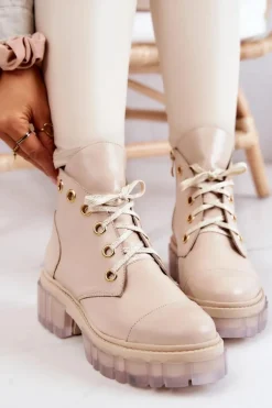 Skórzane Botki Z Masywną Podeszwą Beżowe Horizon