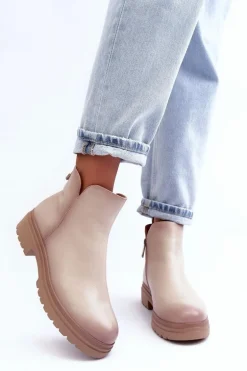 Skórzane Botki Z Niską Cholewką Beżowe Foteini