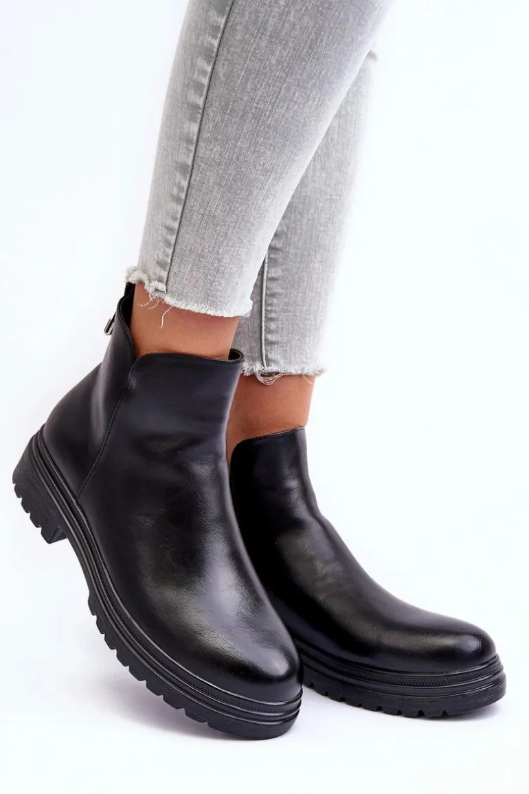 Skórzane Botki Z Niską Cholewką Czarne Foteini