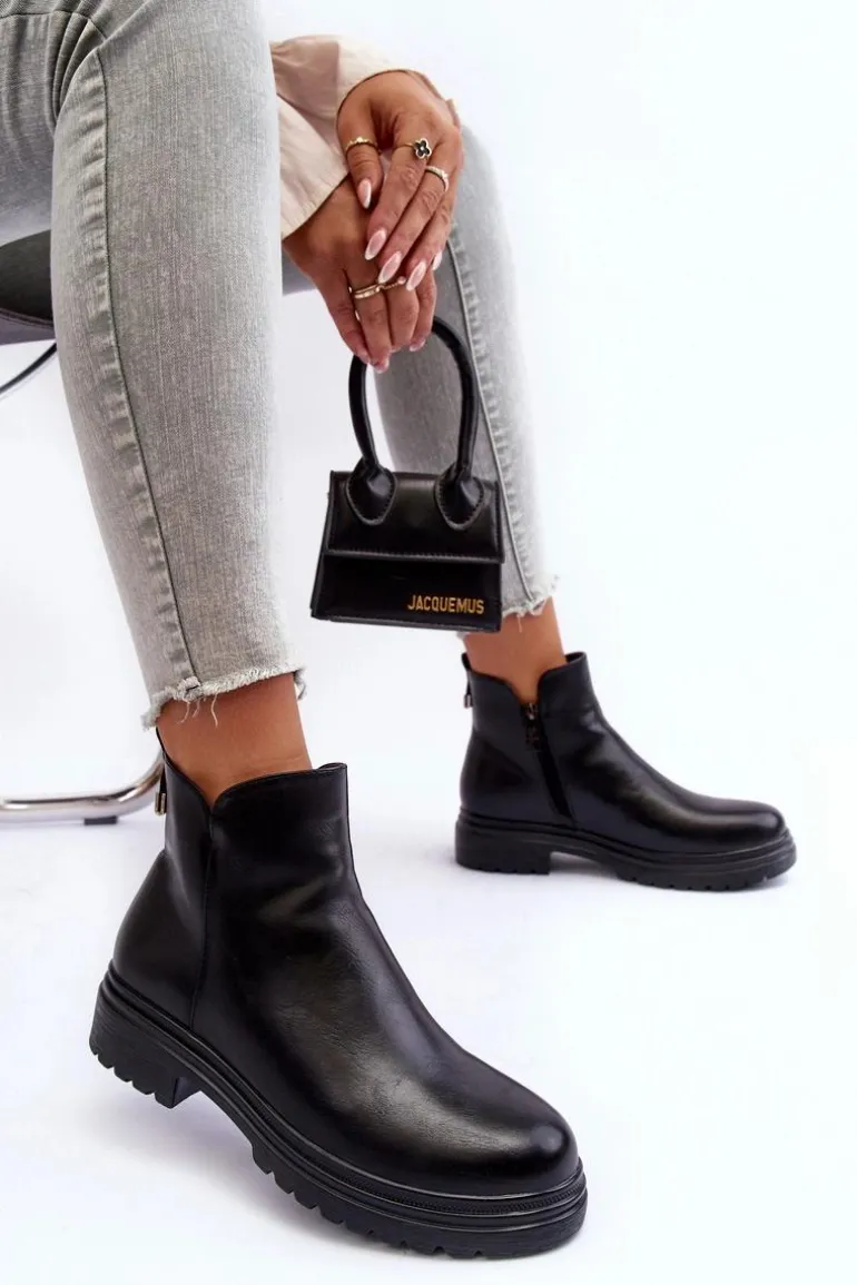 Skórzane Botki Z Niską Cholewką Czarne Foteini