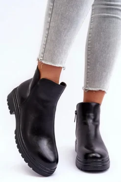 Skórzane Botki Z Niską Cholewką Czarne Foteini