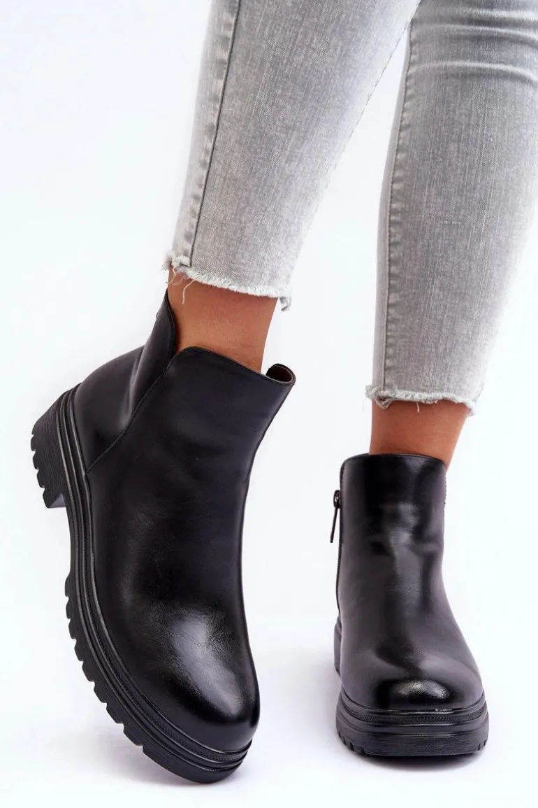 Skórzane Botki Z Niską Cholewką Czarne Foteini