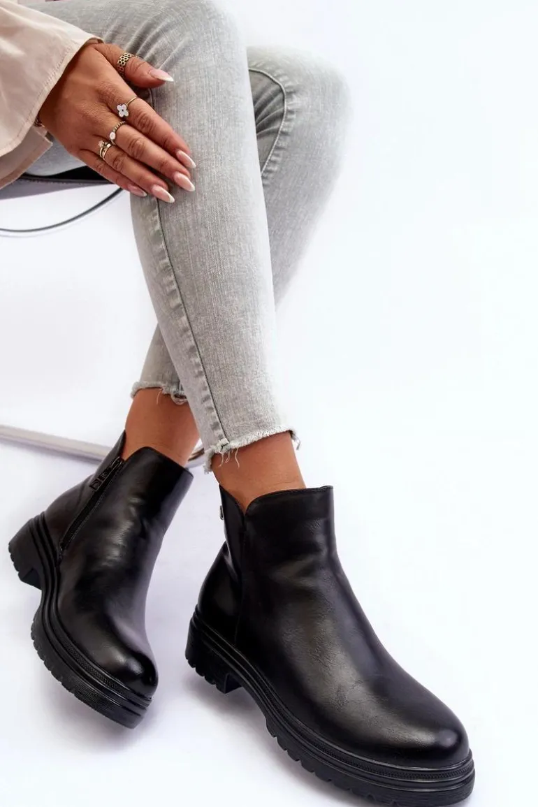Skórzane Botki Z Niską Cholewką Czarne Foteini